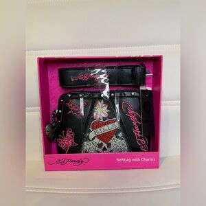 NWT Ed Hardy Black Hot Pink Butterfly “Love Kills Slowly” Fanny Pack
